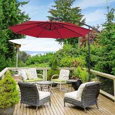 10 Ft Round Outdoor Patio Cantilever Offset Umbrellas In Red