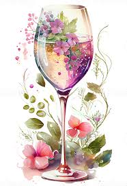 Watercolor Pink Wine Glass With Roses