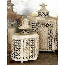 The Rustic Set Of 2 Metal Candle Lantern Beige