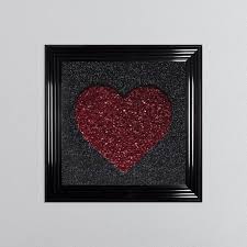 Crushed Glass Red Heart On Black