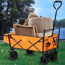 37 4 In L Steel Orange Outdoor Garden Park Utility Kids Wagon Portable Beach Trolley Cart Camping Foldable Wagon