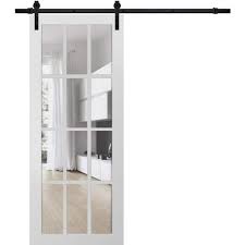 Sartodoors Sy Barn Door 42 X 84 Inches Clear Glass 12 Lites Felicia 3355 Matte White 8ft Rail Hangers Heavy Hardware Set Solid Panel Interior Doors