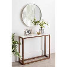 Kate And Laurel Carmela Modern Man Made Marble Top Console Table With Wooden Base In Walnut Brown Finish