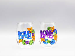 Flowers Painted Hippie Wine Glasses