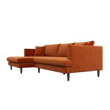 Desire 107 In W Square Arm 2 Piece L Shaped Velvet Living Room Left Facing Corner Sectional Sofa In Orange Seats 4