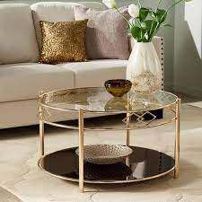 Homesullivan 33 2 In Rose Gold Finish Round Black Tempered Glass Metal Coffee Table
