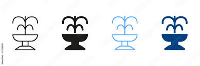 Fountain Silhouette And Line Icon Set