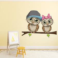 Owls On Branch Nursery Wall Sticker Ws