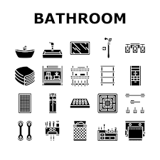 Bathroom Interior Home Icons Set Vector