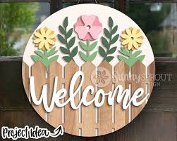 Welcome Fence Flowers Sign Round Door