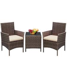 Brown 3 Pieces Patio Furniture Pe Rattan Outdoor Conversation Set W Table