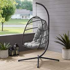 Gray Rattan Patio Swing Egg Chair