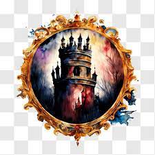 Ornate Frame With Castle Painting Png