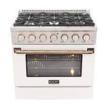 Kucht Signature 36 In 5 2 Cu Ft Natural Gas Range With White Door And Gold Accents Kng361 W Gold