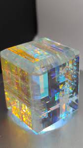 Dichroic Glass Cube Sculpture Handmade