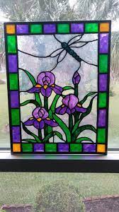 Dragonfly And Purple Irises Stained
