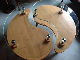 Wood And Glass Yin Yang Coffee Table