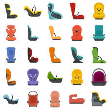 Baby Car Seat Icons Set Flat Set Of