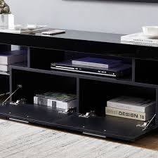 J E Home 63 In Black Tv Stand With 2 Storage Drawers And Led Lights Fits Tv S Up To 70 In