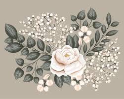 White Rose Flower With Leaves Painting
