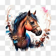 Colorful Painting Of Horse With Flowers