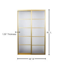 Contractors Wardrobe 48 In X 81 In Silhouette 5 Lite Satin Gold Aluminum Frame Mystique Glass Interior Sliding Closet Door Satin Gold Finish