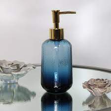 Blue Glass Bottle Soap Lotion Dispenser