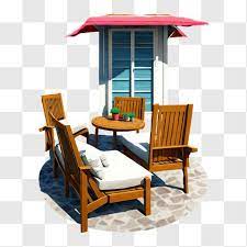 Outdoor Furniture With Red Umbrella Png