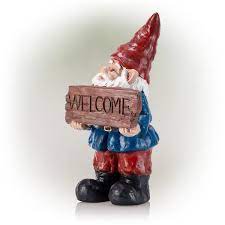 Alpine Welcome Sign Gnome Statue W Timer 22 Inch Tall