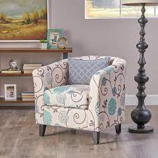 Noble House Preston White And Blue Fl Fabric Low Back Club Chair