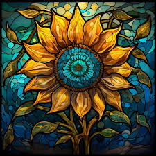 A Sunflower Stained Glass Window With A