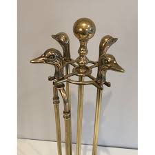 Vintage Brass Fire Set With Duck Heads