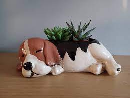 Ceramic Beagle Dog Planter Plant Pot