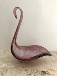 Violet Swan Art Glass Sculpture 1960s