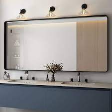 72 In W X 36 In H Rectangular Aluminum Framed Wall Bathroom Vanity Mirror In Black