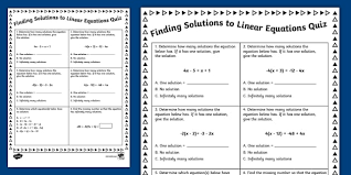 Finding Solutions To Linear Equations Quiz