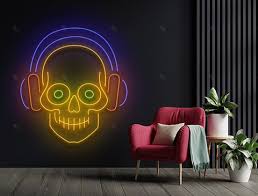 Headphone Skull Neon Sign Skull Head