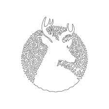 Curly Line Drawing Of Beautiful Deer