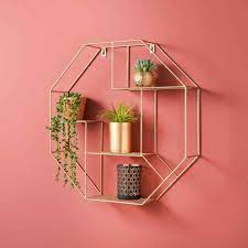 New Hexagon Metal Wire Wall Shelf Home