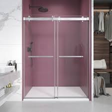 48 In W X 76 In H Double Sliding Frameless Shower Door In Brushed Nickelwith Clear 3 8 In Glass