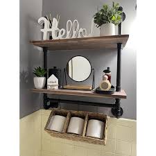 Industrial Pipe Shelving Farmhouse Bathroom Shelves With Towel Bar Towel Rack Over Rustic Wall Wood Shelves 19 7 In