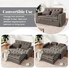 65 7 In W Gray Linen Full Size Convertible 2 Seat Sleeper Sofa Bed Adjustable Loveseat Couch With Dual Usb Ports