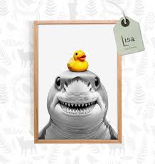 Bathroom Art Shark Rubber Duck