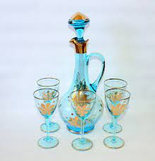Vintage Romanian Blue Glass Decanter