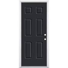 Masonite 32 In X 80 In 6 Panel Jet Black Left Hand Inswing Painted Smooth Fiberglass Prehung Front Exterior Door With Brickmold