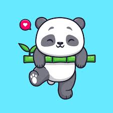 Cute Panda Hanging On Bamboo Cartoon