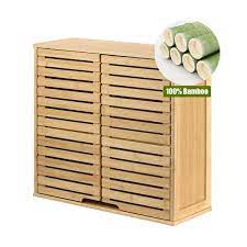 Hynawin Bamboo 2 Tier Bathroom Wall Cabinet With Adjustable Interior Double Door Cabinet For Bathroom Living Room