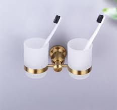 Double Toothbrush Holder Brushed Gold