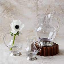 Modern Pewter Base Clear Glass Pitcher