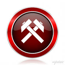 Mining Red Round Glossy Vector Web Icon